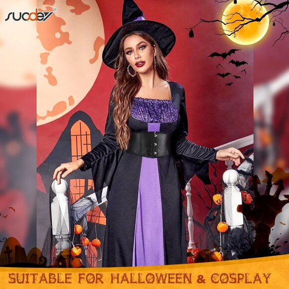 Women's Jacquard Corset Belt Lace Up Bustier Waspie Belt Renaissance Black Gloss - Picture 5 of 6